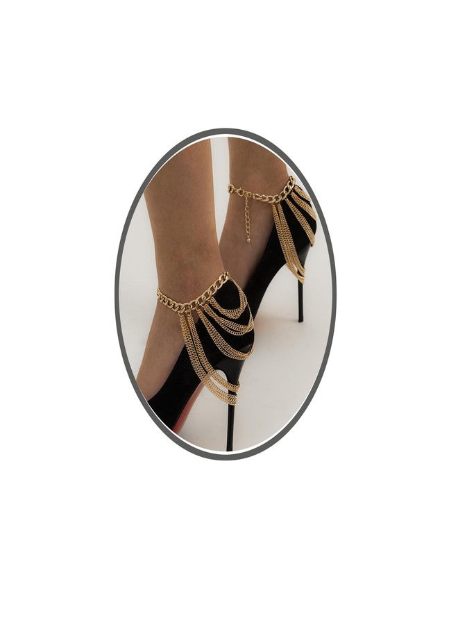 eartif High Heels Anklet Boot Chains for Women Layered Tassel Ankle Chains Gold Punk Bar Nightclubs Party Foot Chains Shoes Chain (Gold) - Image 1